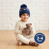 Kids Woolen Cap with Cute Dinosaur Embroidery and Fluffy Pom Pom Warm, Cozy Knitted Winter Hat with Soft Fur Lining for Boys and Girls (2-4 Year)