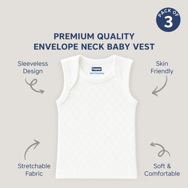 Pack of 3 baby sleeveless vests – envelope neck solid pattern design