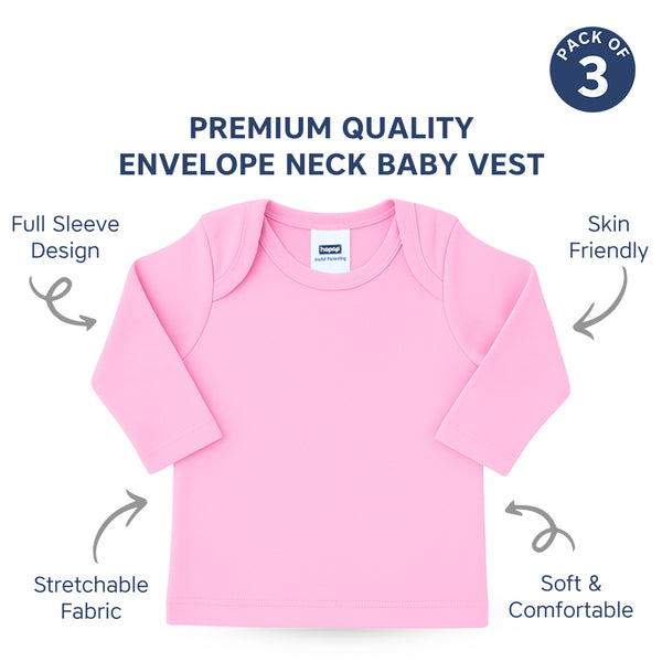 Soft cotton full sleeve baby vests in multicolor – pack of 3