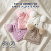 Kids Woolen Cap with Cute Bear Face, Warm Winter Beanie with Double Pom Poms and Ribbed Folded Cuff for Girls (2–4 Years)