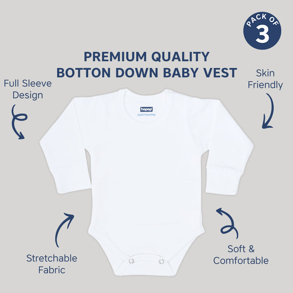 "Pack of 3 baby full sleeve cotton rompers – round neck design for comfort"
