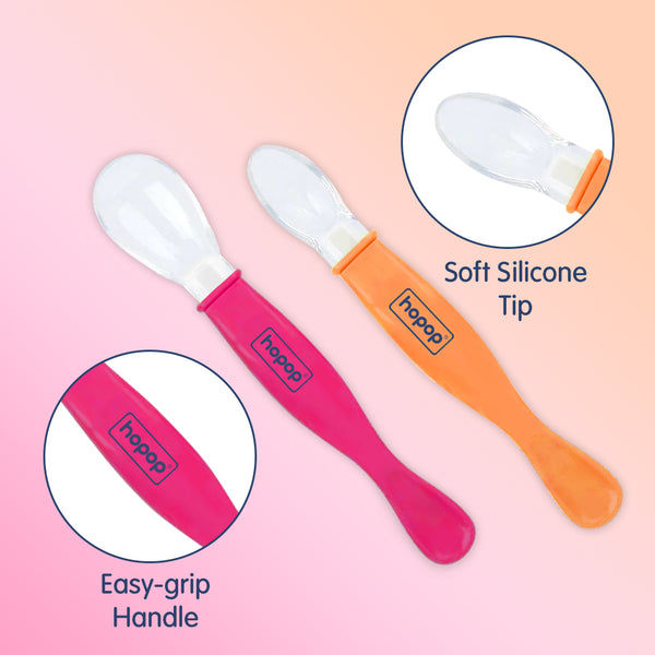 2-Piece Silicone Baby Feeding Spoons, Safe and Comfortable for Babies