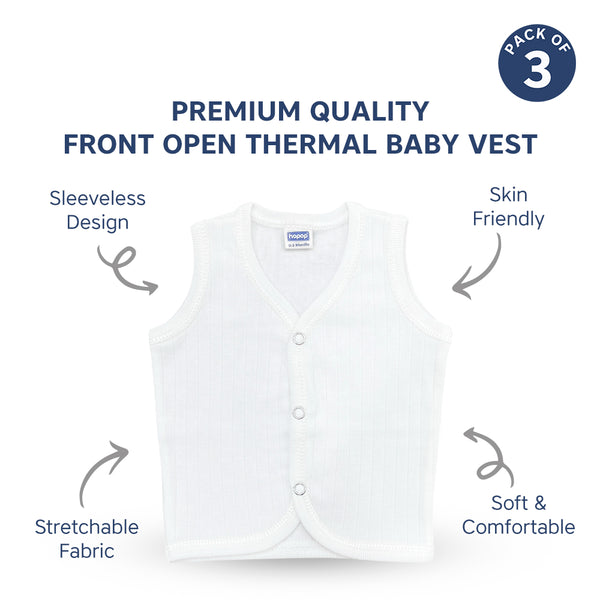 "Baby front open thermal sleeveless vest – pack of 3 warm cotton vests"