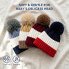Baby Woolen Cap with Fur Lining, Colour Block Design Warm Ribbed Knit Faux Fur Pom Pom Winter Beanie for Boys & Girls (3-6 Years)