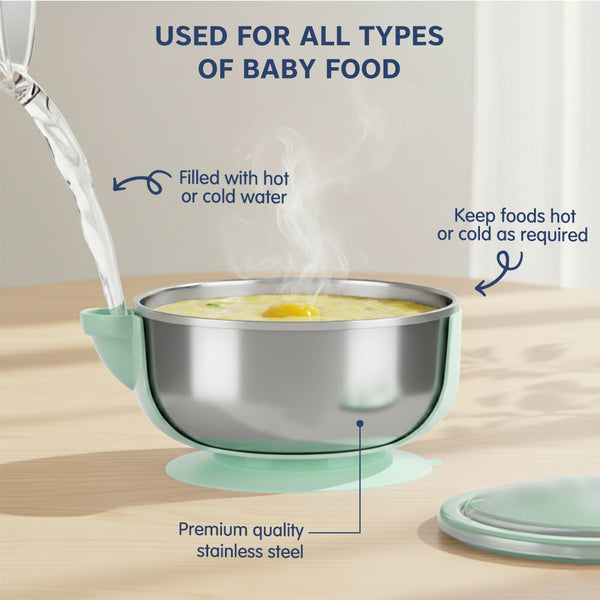 Baby Stainless Steel Bowl with Lid & Suction Base
