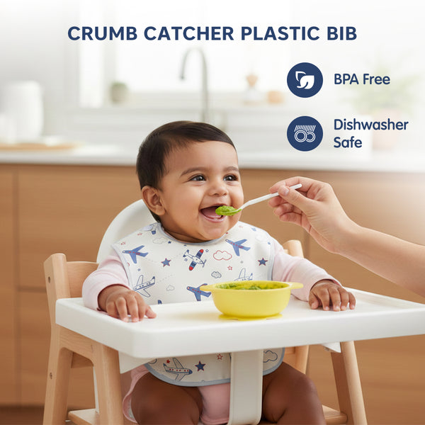 Easy-Clean Waterproof Baby Apron Bib with Crumb Catcher - Pack of 2