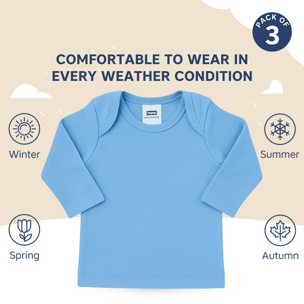 Infant full sleeve cotton vest set with envelope neck – pack of 3