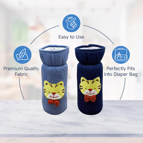 Soft Denim Baby Feeding Bottle Cover with Easy to Hold Strap - hopop.in