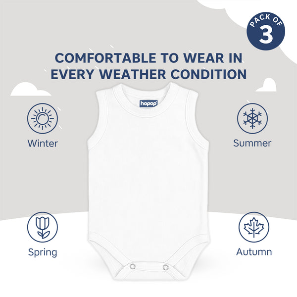"Comfortable baby round neck sleeveless cotton romper set – pack of 3"