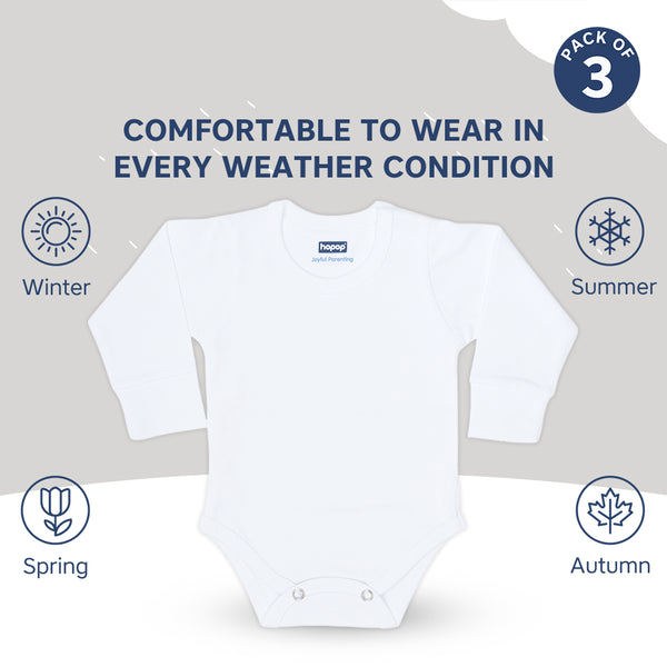 "Comfortable baby round neck full sleeve cotton romper set – pack of 3"