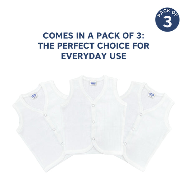"Warm baby sleeveless thermal vest set – 3 pack front open vests for infants"