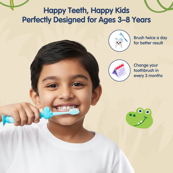 Kids Toothbrush for 3–8 Years | Extra Soft Bristles | Crocodile Design