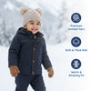 Kids Woolen Cap with Cute Bear Face, Warm Winter Beanie with Double Pom Poms and Ribbed Folded Cuff for Girls (2–4 Years)