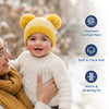 Kids Woolen Cap with Fur Lining, Striped Design Warm Knitted Double Pom Pom Winter Beanie for Boys & Girls (3-6 Years)