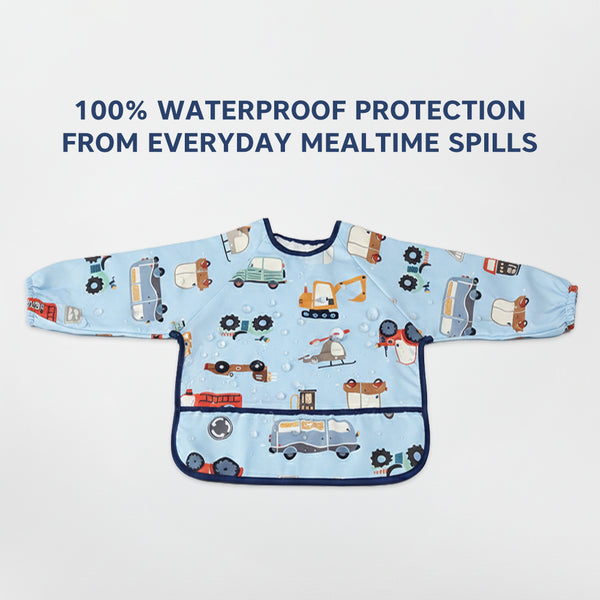 Waterproof Full Sleeve Baby Bib with Food Catcher Pocket – Apron Style