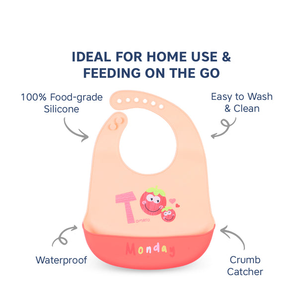 Mess-free baby feeding bib made of soft silicone