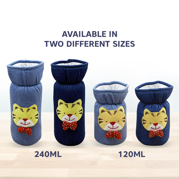 Soft Denim Baby Feeding Bottle Cover with Easy to Hold Strap - hopop.in