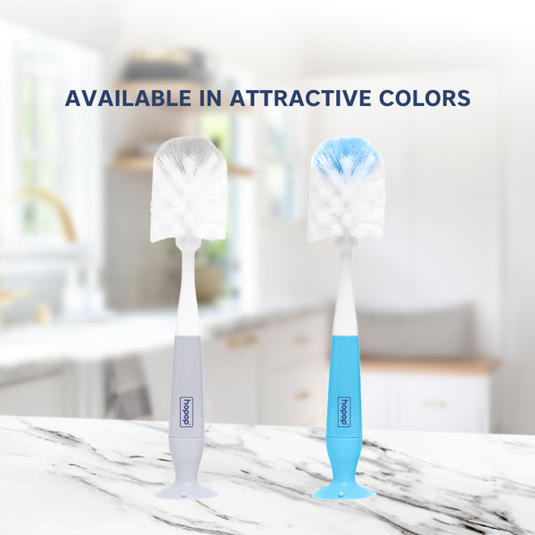 2-IN-1 Bottle & Nipple Cleaning Brush with Grooved Handle & Suction Base - hopop.in