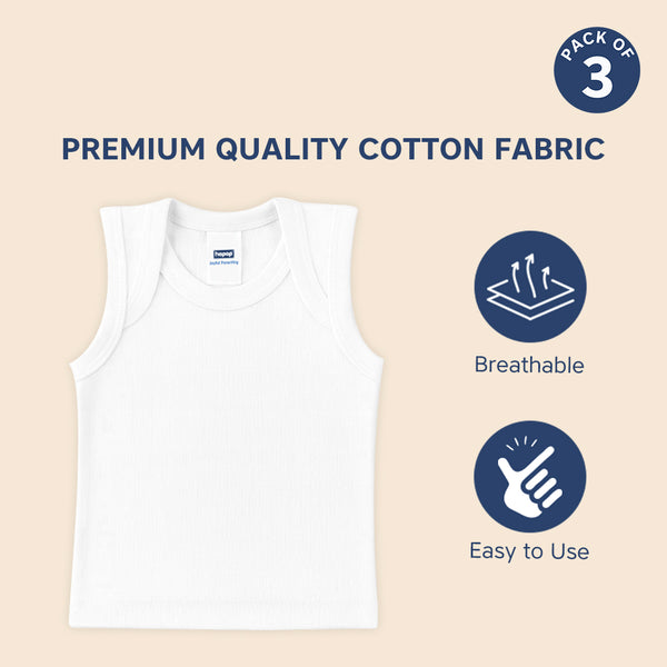 Baby Envelope Neck Sleeveless Vest – Pack of 3 (Soft & Breathable Cotton)