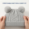 Kids Woolen Cap with Double Pom Poms, Warm Winter Beanie with Cable Knit Pattern and Ribbed Folded Cuff for Boys & Girls (3-6 Years)