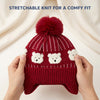 Kids Woolen Cap with Cute Bear Pattern, Warm Winter Beanie with Earflap Design, Soft Pom Pom and Ribbed Cuff for Boys & Girls (3-6 Years)