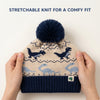 Kids Woolen Cap with Dinosaur Pattern and Soft Pom Pom, Warm Winter Beanie with Folded Cuff for Boys & Girls (3-6 Years)