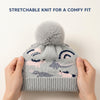 Kids Woolen Cap with Cute Dinosaur Print, Warm Winter Beanie with Soft Pom Pom and Ribbed Folded Cuff for Girls (3–6 Years)