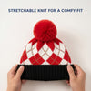 Kids Woolen Cap with Fur Lining, Argyle Design Warm Knitted Faux Fur Pom Pom Winter Beanie for Boys & Girls (3-6 Years)