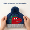 Baby Woolen Cap with Fur Lining, Cute Dinosaur Face Design Warm Knitted Pom Pom Winter Beanie for Boys & Girls (2-4 Years)