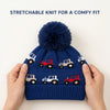 Baby Woolen Cap with Fur Lining, Tractor Design Warm Knitted Faux Fur Pom Pom Winter Beanie for Boys & Girls (3-6 Years)