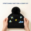 Kids Woolen Cap with Cute Vehicle Embroidery, Warm Winter Beanie with Soft Pom Pom and Ribbed Folded Cuff for Boys & Girls (3-6 Years)