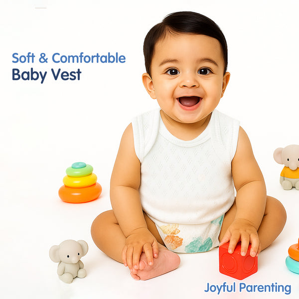 Pack of 3 baby sleeveless vests – envelope neck solid pattern design