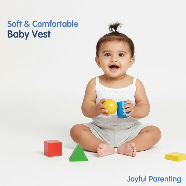 Hopop Baby Girls Sleeveless Cotton Camisole Vest Pack of 3 - White