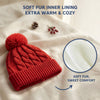 Baby Woolen Cap with Fur Lining, Cable Knit Design Warm Knitted Pom Pom Winter Beanie for Boys & Girls (1-3 Years)