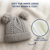 Kids Woolen Cap with Double Pom Poms, Warm Winter Beanie with Cable Knit Pattern and Ribbed Folded Cuff for Boys & Girls (3-6 Years)