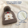 Kids Woolen Cap with Cute Bear Design, Warm Winter Beanie with Soft Pom Pom and Ribbed Folded Cuff for Boys & Girls (3-6 Years)