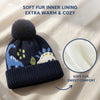 Kids Woolen Cap with Fur Lining, Dinosaur Design Warm Knitted Faux Fur Pom Pom Winter Beanie for Boys & Girls (3-6 Years)
