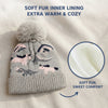 Kids Woolen Cap with Cute Dinosaur Print, Warm Winter Beanie with Soft Pom Pom and Ribbed Folded Cuff for Girls (3–6 Years)