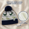 Kids Woolen Cap with Dinosaur Pattern and Soft Pom Pom, Warm Winter Beanie with Folded Cuff for Boys & Girls (3-6 Years)
