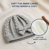 Baby Woolen Cap with Fur Lining, Cable Knit Bow Design Warm Knitted Winter Beanie for Girls & Boys (1-3 Years)