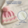 Baby Woolen Cap with Fur Lining, Zigzag Design Warm Knitted Faux Fur Pom Pom Winter Beanie for Boys & Girls (2-4 Years)