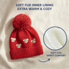 Kids Woolen Cap with Cute Teddy Bear Embroidery and Fluffy Pom Pom Warm, Cozy, Soft Knit Winter Hat for Babies and Toddlers (3-6 Years)