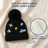 Kids Woolen Cap with Cute Vehicle Embroidery, Warm Winter Beanie with Soft Pom Pom and Ribbed Folded Cuff for Boys & Girls (3-6 Years)