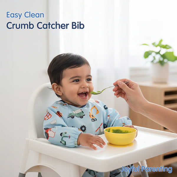 Waterproof Full Sleeve Baby Bib with Food Catcher Pocket – Apron Style