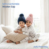 Kids Woolen Cap with Textured Pattern and Soft Pom Pom, Warm Winter Beanie with Folded Cuff for Boys & Girls (3-6 Years)