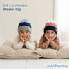Baby Woolen Cap with Fur Lining, Colour Block Design Warm Knitted Winter Beanie for Boys & Girls (2-4 Years)