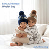 Kids Woolen Cap with Fur Lining, Dinosaur Design Warm Knitted Faux Fur Pom Pom Winter Beanie for Boys & Girls (3-6 Years)