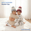 Kids Woolen Cap with Fur Lining, Fluffy Teddy Bear Design Warm Knitted Faux Fur Pom Pom Winter Beanie for Boys & Girls (3-6 Years)