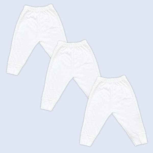 Baby Cotton Pajama Pants - Pack of 3 | White - hopop.in