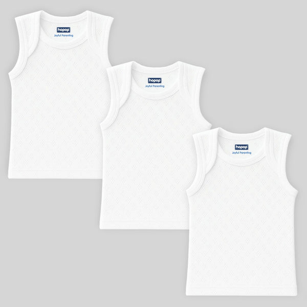 Baby Envelope Neck Sleeveless Solid Patterned Vest – Pack of 3